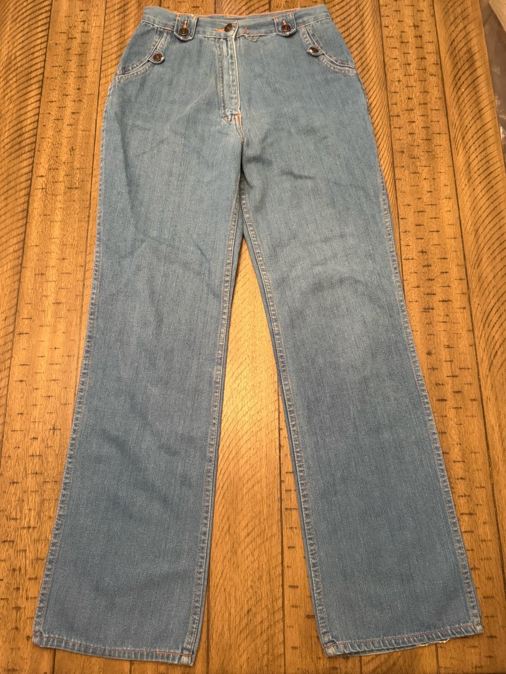 VINTAGE KMART Women’s Denim Jeans Light Wash, Classic Orange Topstitching